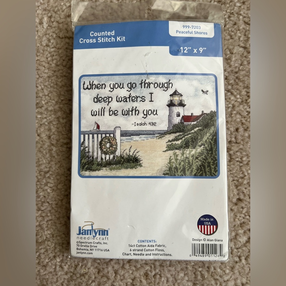 Janlynn “Peaceful Shores” Counted Cross Stitch Kit – 12”x9” – Lighthouse  - NEW